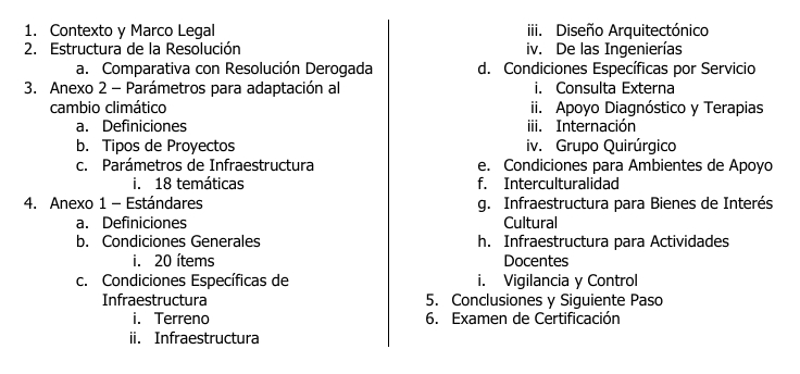 Marco técnico de infraestructura y equipamiento para las edificaciones destinadas a la prestación de servicios de salud.